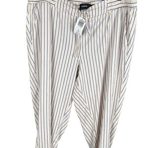 Torrid Stripe Drawcord Stretch Challis Taper Pants Blue Cream 2X 18-20 17205560